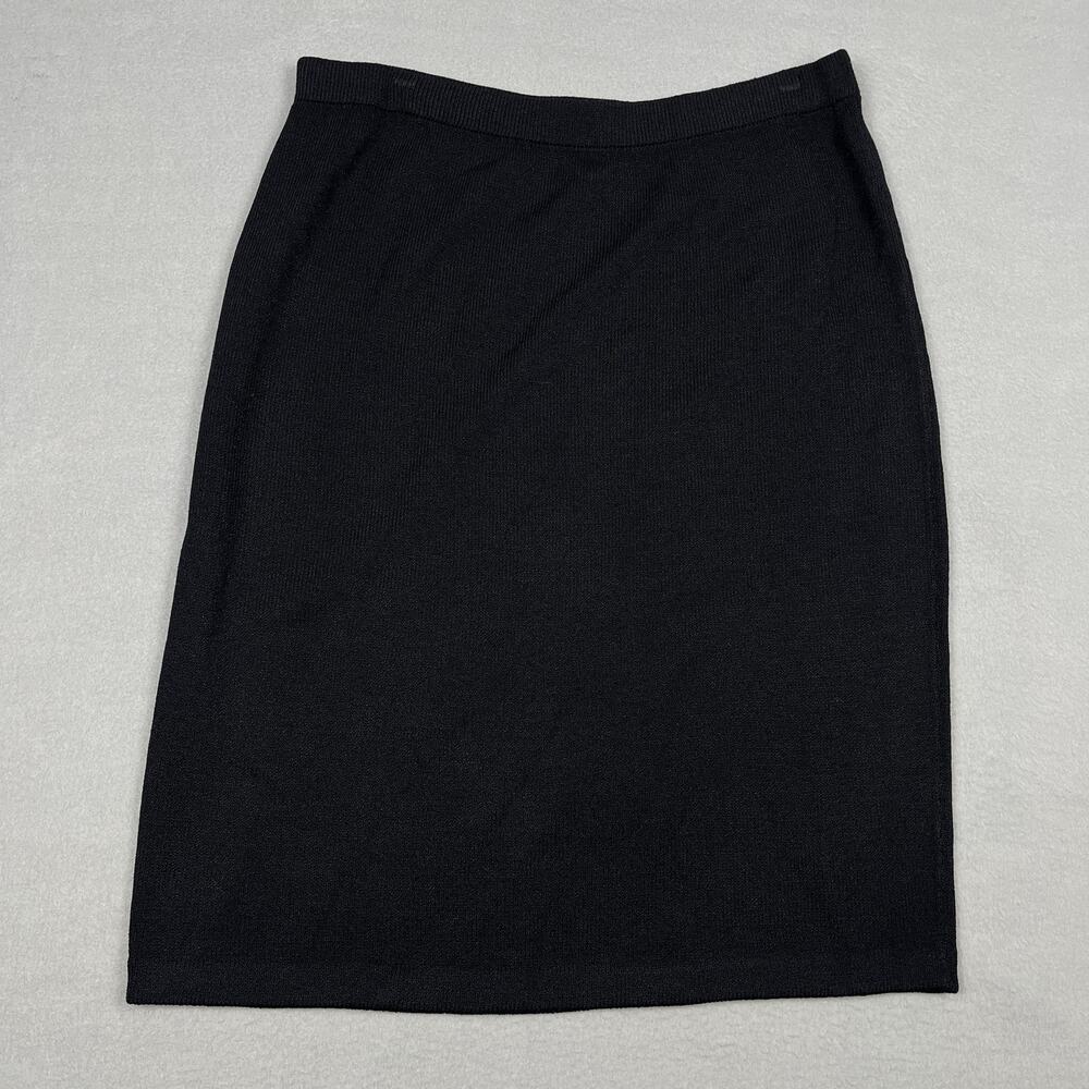 St John Basics Black Santana Knit Pencil Skirt Pull On Knee Length Women's 16
